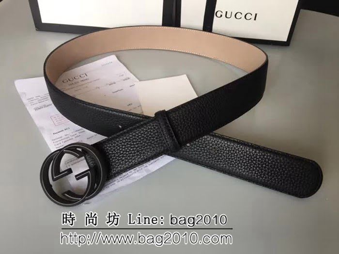 古馳CUCCI 雙面頭層 頂級荔枝紋小牛皮面 純銅噴漆扣男士皮帶 GHG1123